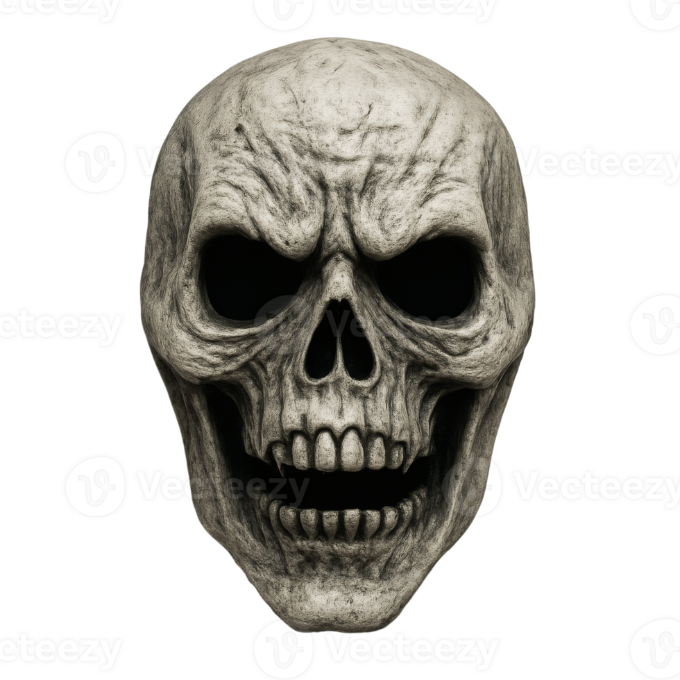 Human grungy spooky skull isolated transparent background. png