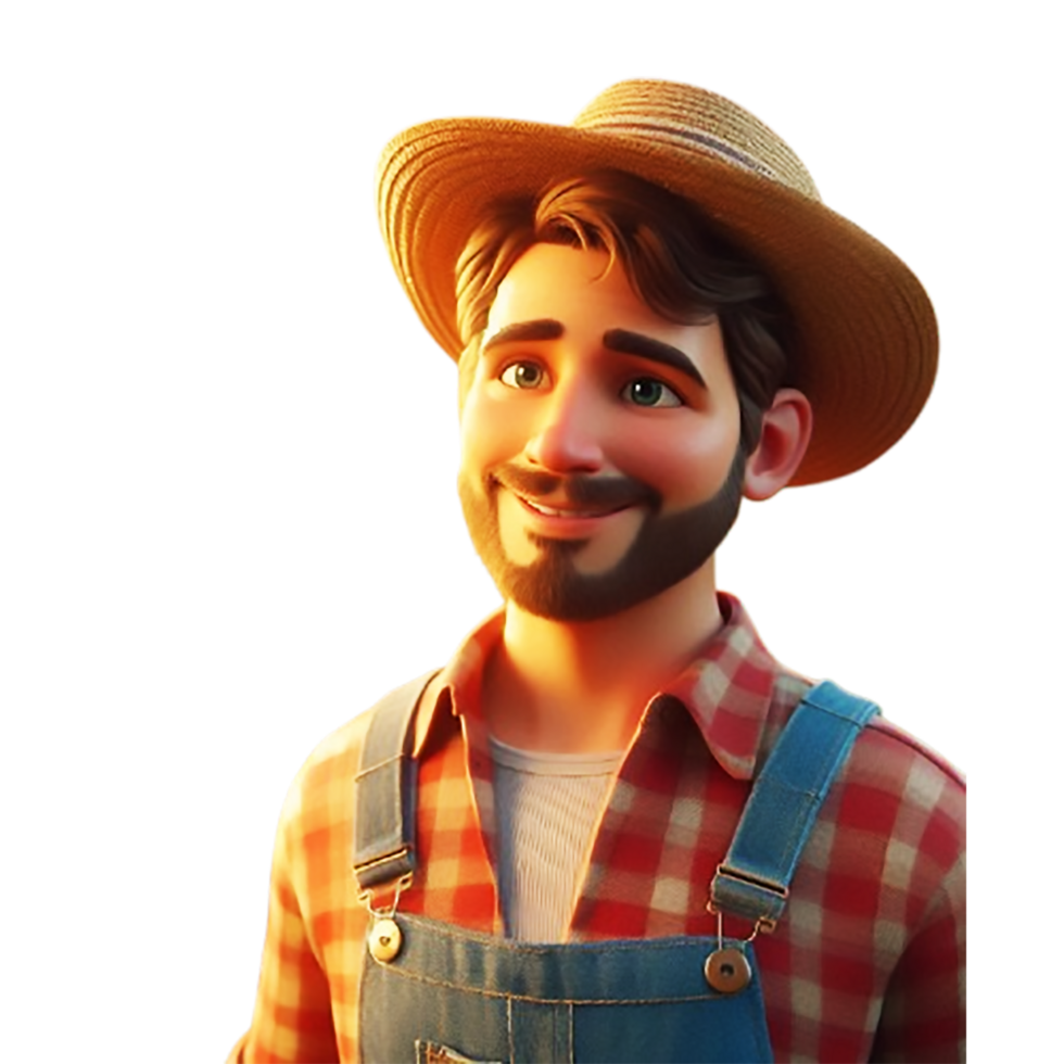 3d render animated character farmer png