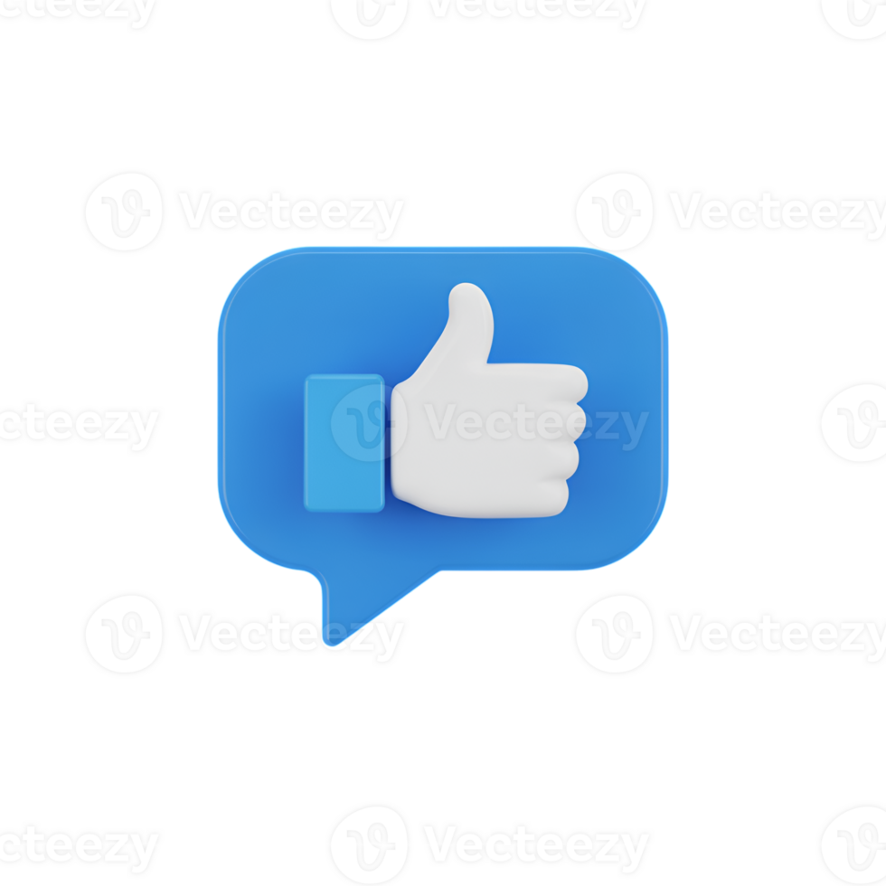 Thumbs up icon on blue speech bubble, social media approval and positive feedback symbol png