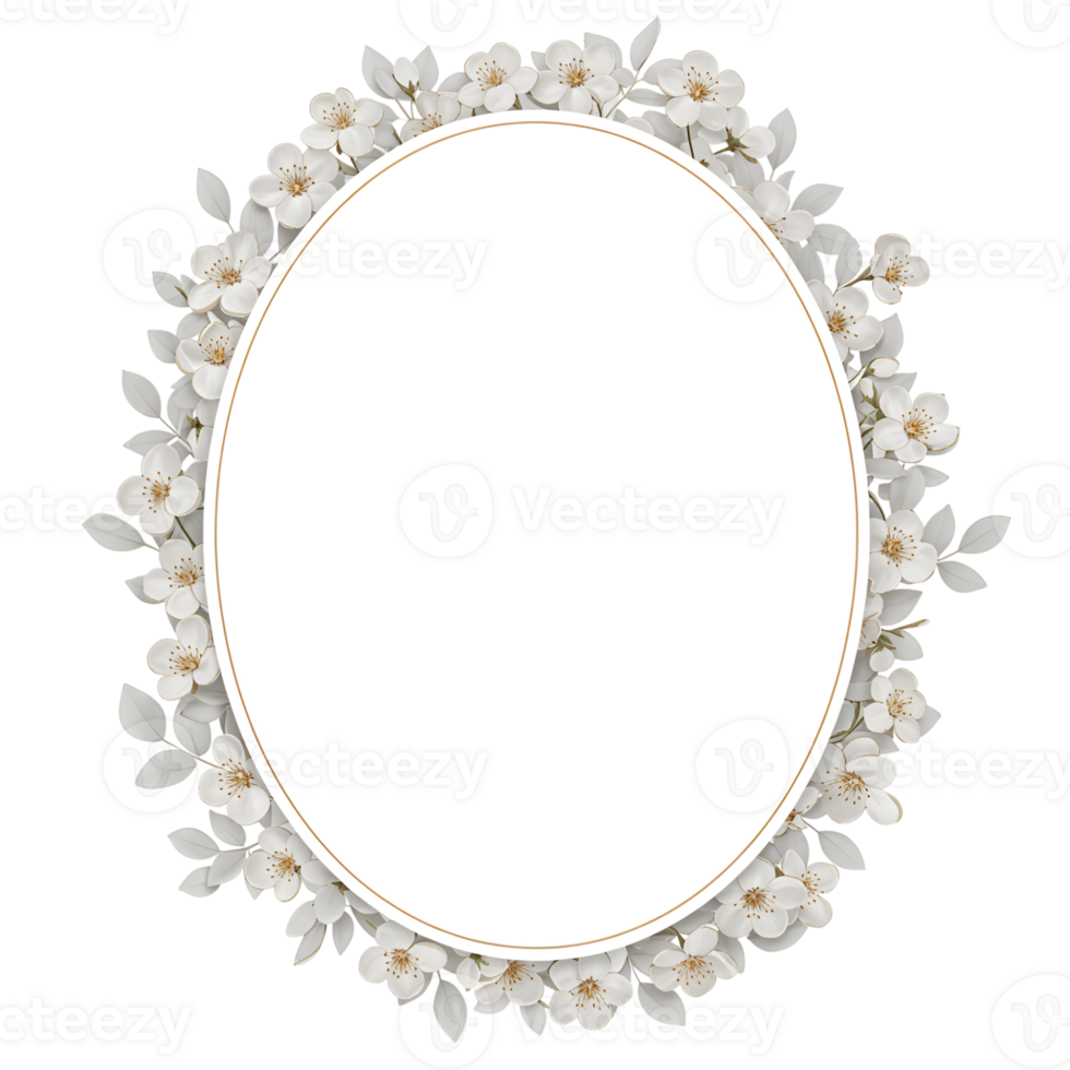 Floral frame with white blossoms and oval shape for text or image space png