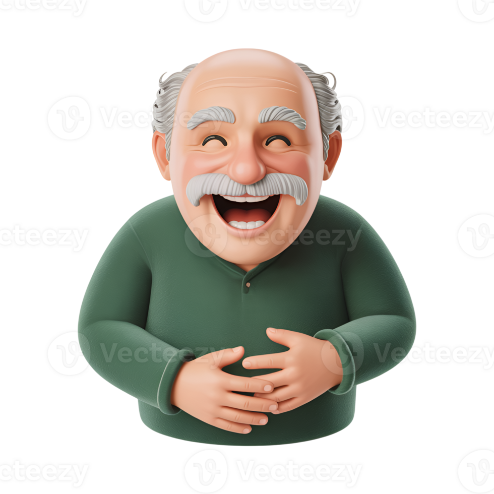 Laughing cartoon man with mustache and green shirt on an isolated background png