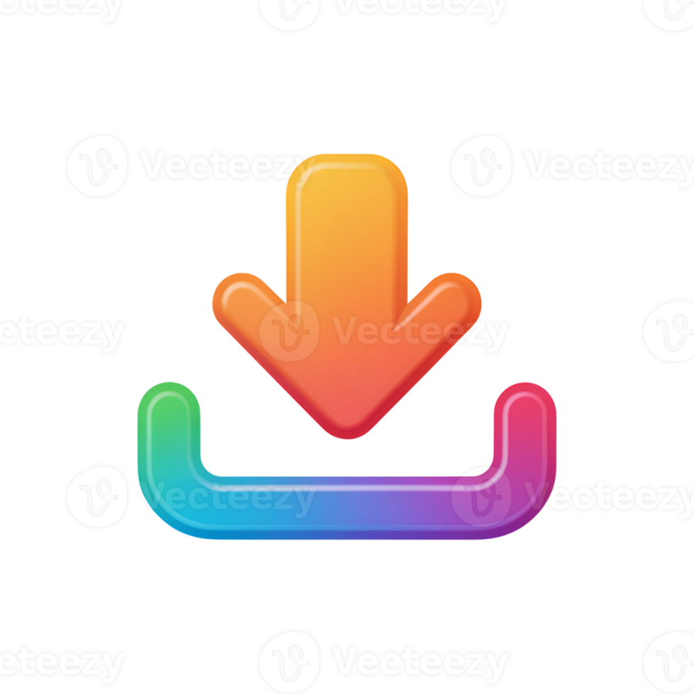 Download icon with gradient color scheme pointing downwards on a graphic design png