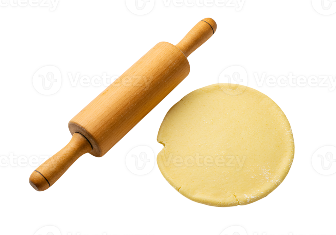 Dough and rolling pin on surface for baking preparation, close up view png