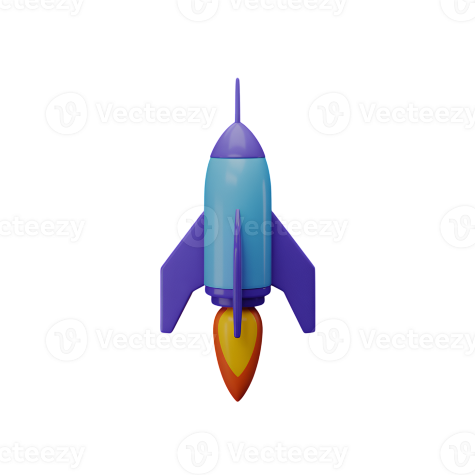 Rocket ship launching with flames on isolated background, 3d rendering png