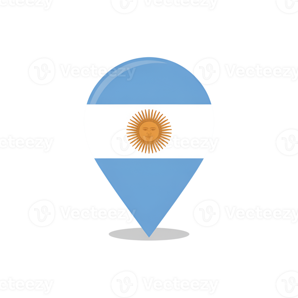 Argentina flag pin icon with sun symbol, location marker for map and travel guide png