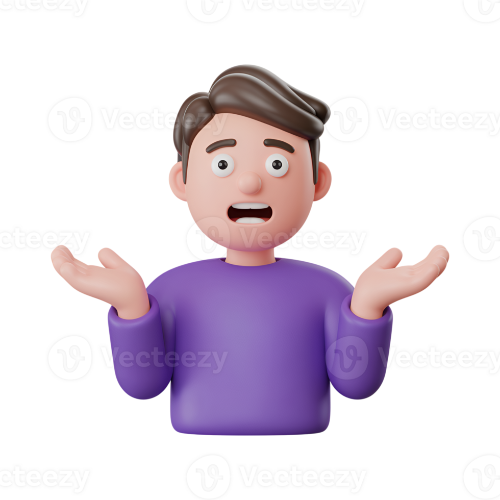 Cartoon character shrugging with open hands and surprised expression on his face png