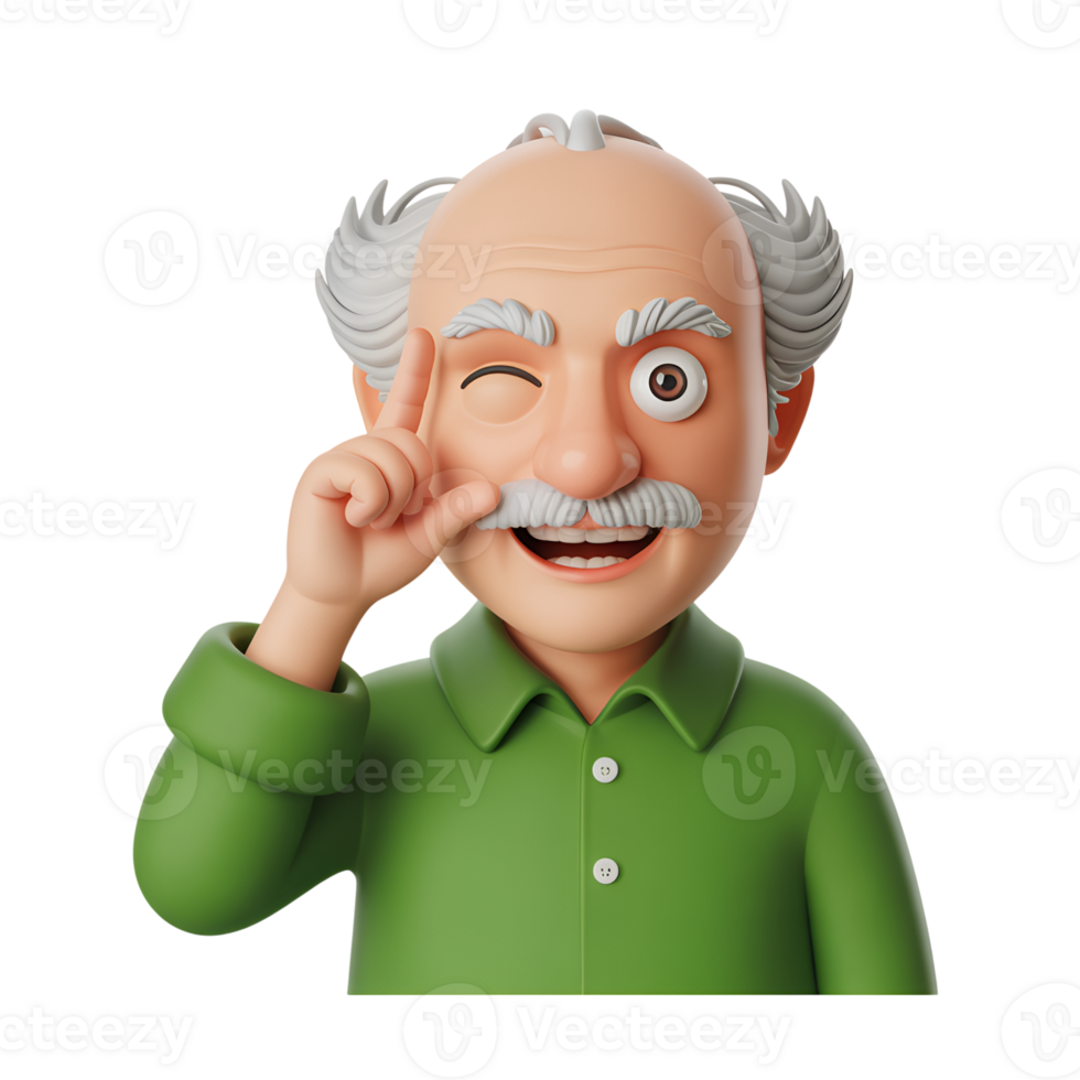 Cartoon character winking with one eye and holding mustache with finger png