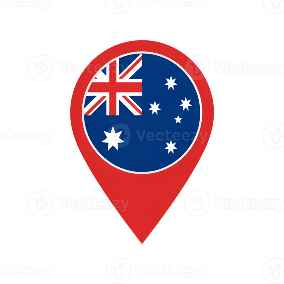 Australia flag inside a red map pointer icon representing location on maps png