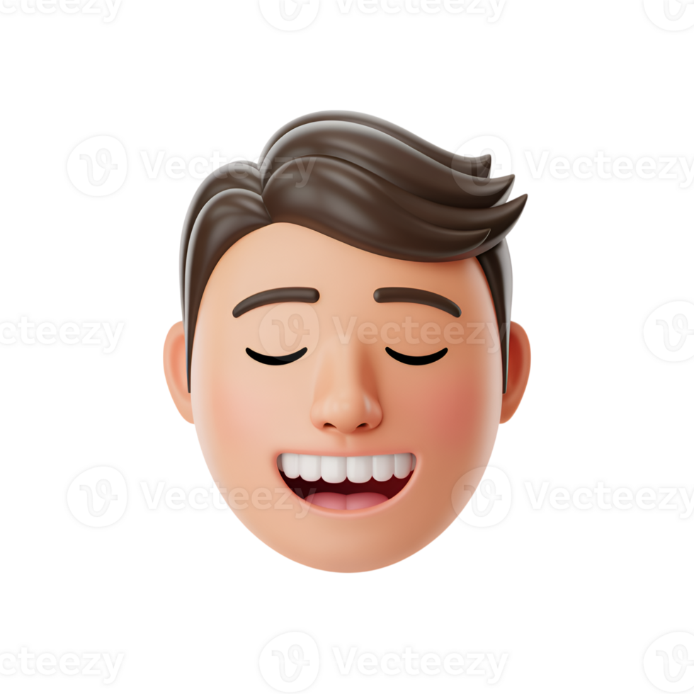 Cartoon man face with eyes closed and smiling expression on a simple background png