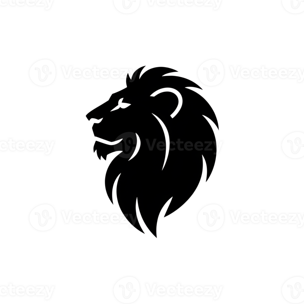Lion head silhouette, majestic animal with mane, isolated on plain background png