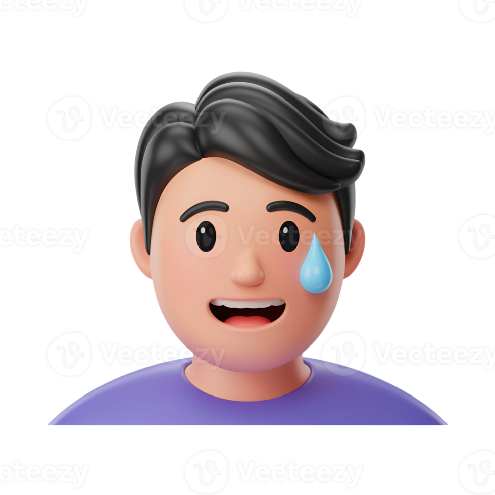 Sweating man 3d render with nervous expression and a drop of sweat on his face png