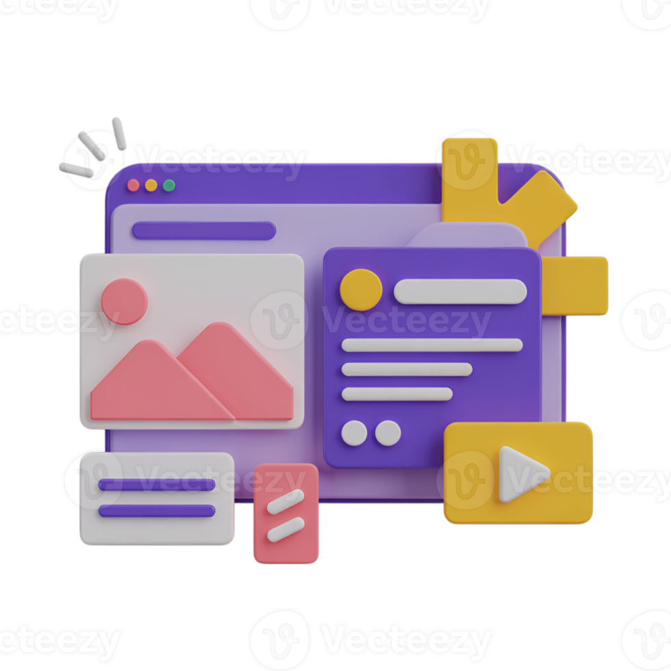 Website interface with image, text, and in 3d render style illustration png