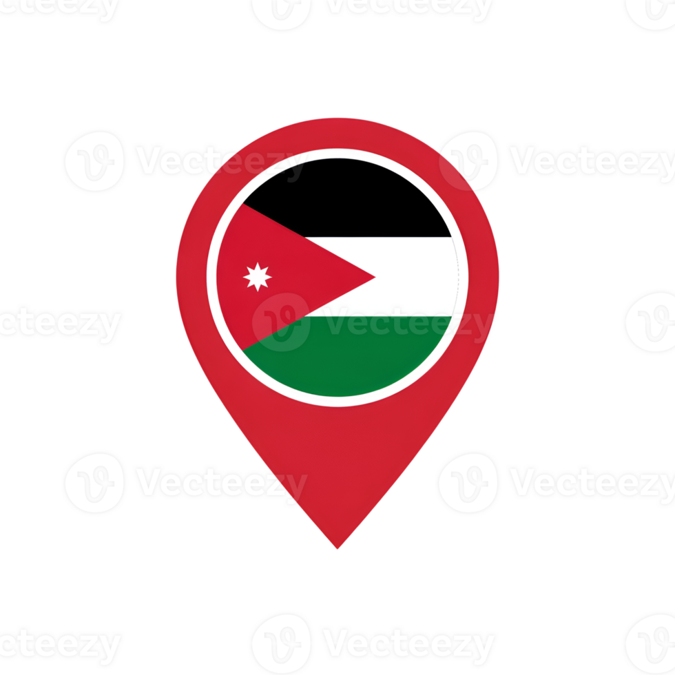 Jordan flag in location pin icon on isolated background for travel concepts png