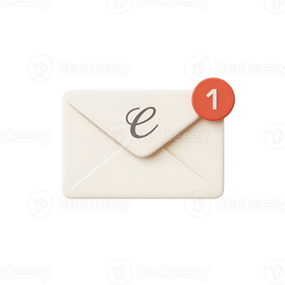 Envelope with notification icon showing one unread message on a plain surface png