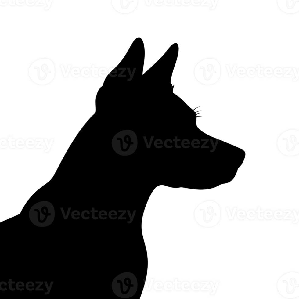 Dog silhouette profile of a canine with pointy ears and eyelashes in simple art png
