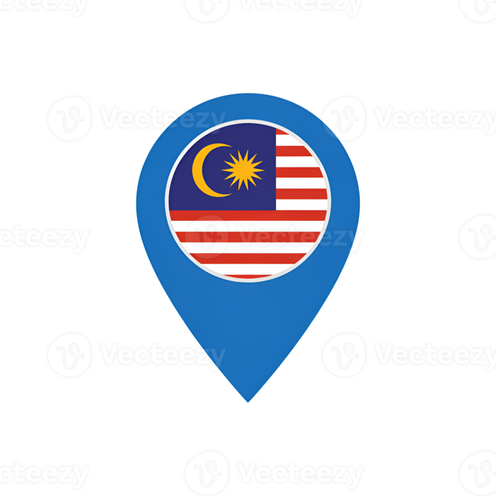 Malaysia flag inside blue map pointer icon for geolocation and travel concept png