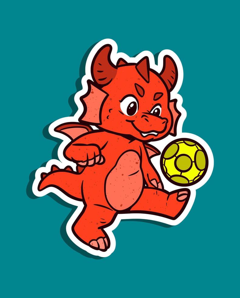 Cartoon Character of a Cute Red Dragon Playing Soccer vector