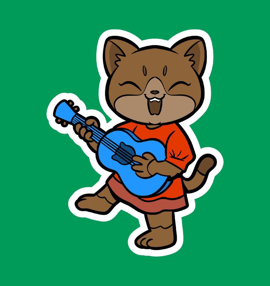 Doodle Sticker Illustration of a Cat Playing Guitar vector