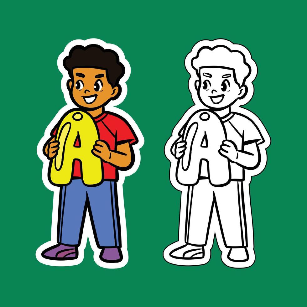 Doodle Illustration of a Boy Holding the Letter A vector