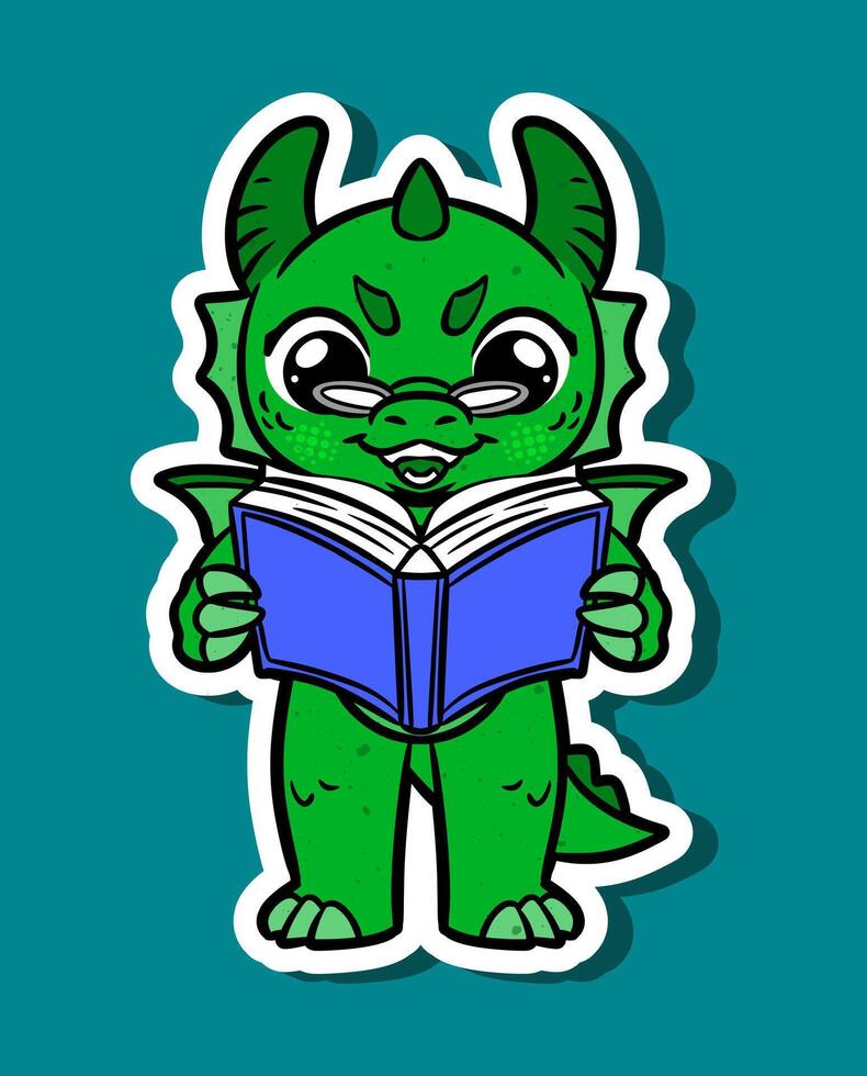 Cartoon Character of a Cute Dragon Reading a Book vector