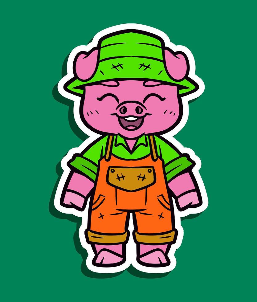 Cartoon Character of a Cute Pig as a Farmer vector