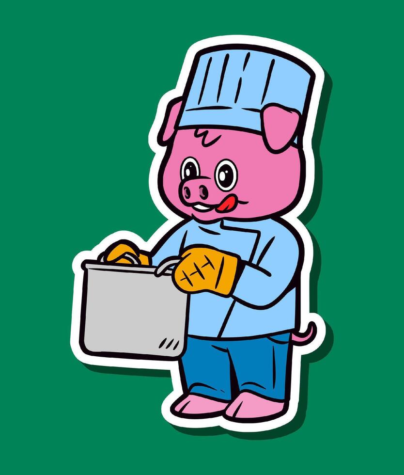 Cartoon Character of a Cute Pig Cooking vector