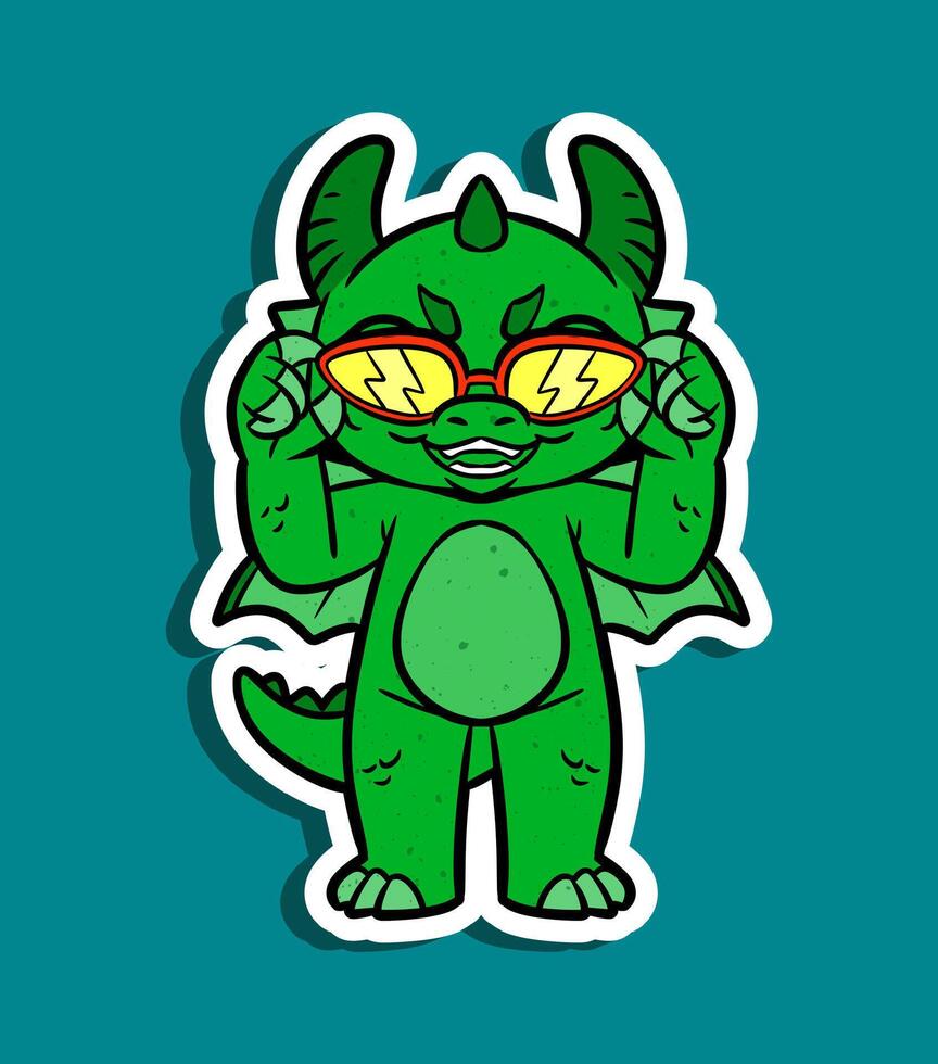 Cartoon Character of a Cute Green Dragon with Sunglasses vector