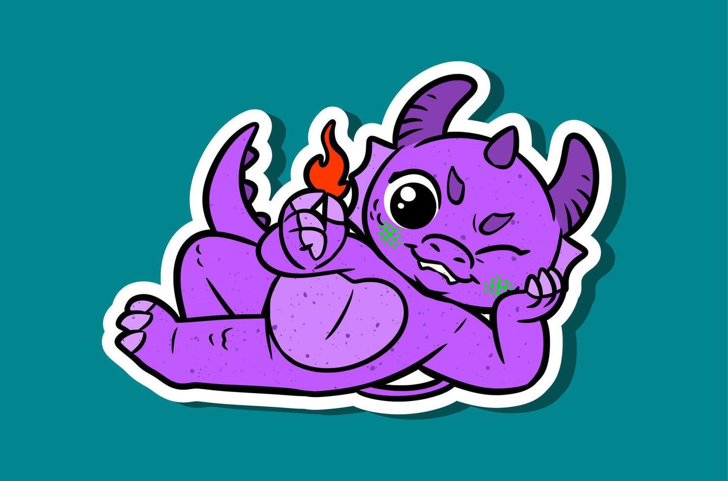 Cartoon Character of a Cute Purple Dragon with Fireball vector