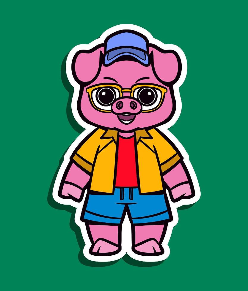 Cartoon Character of a Cute Pig with Sunglasses and Cap vector