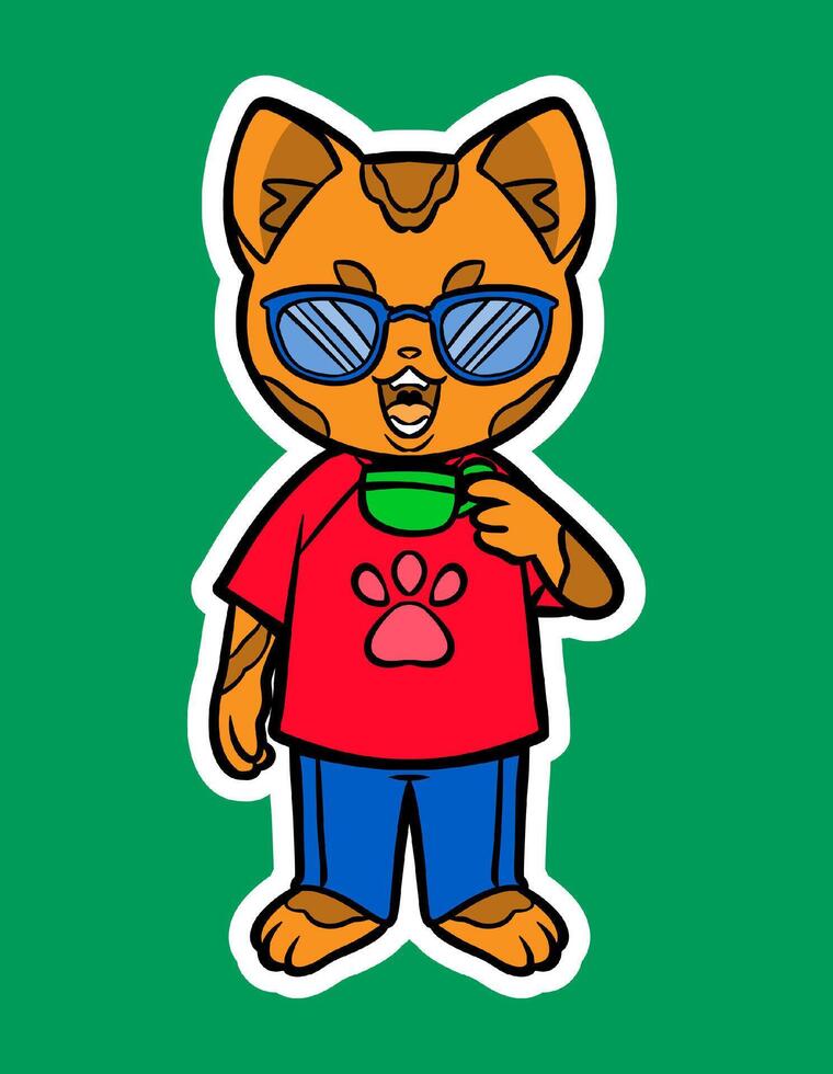 Cool Cat Enjoying Coffee in Sunglasses vector