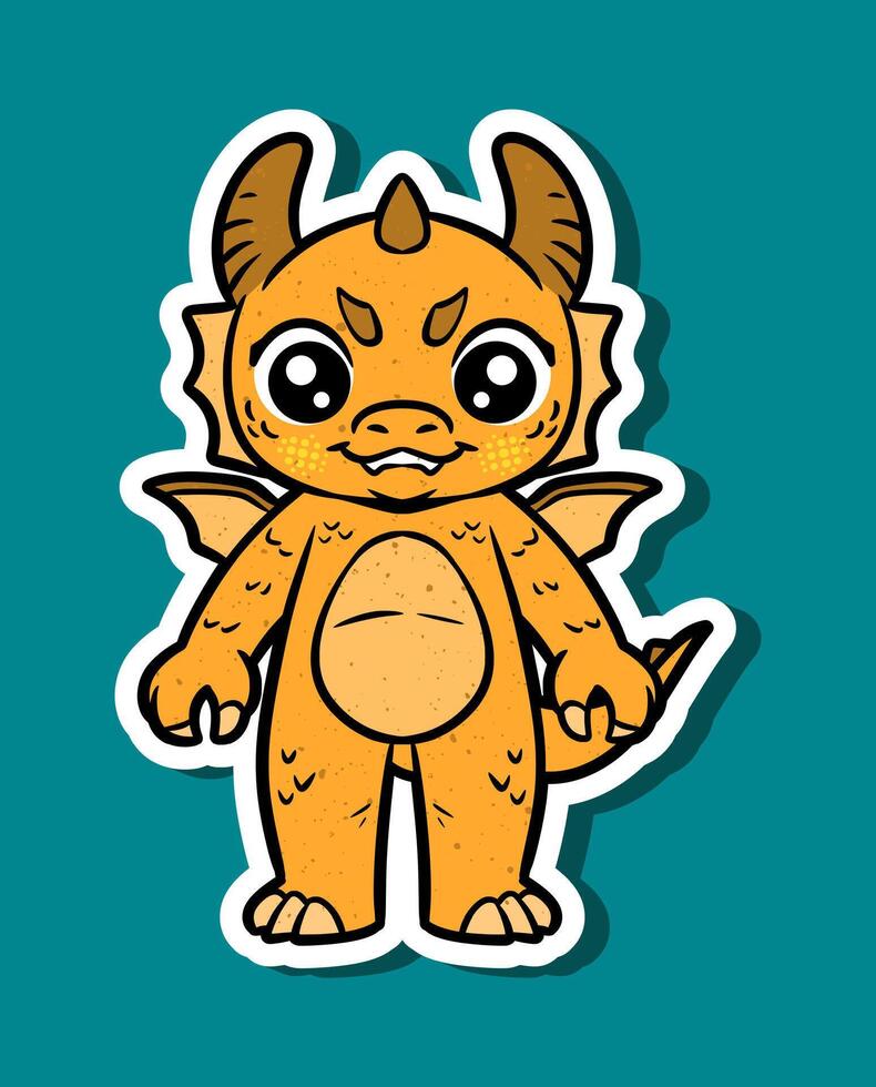 Cartoon Character of a Cute Yellow Dragon Standing vector