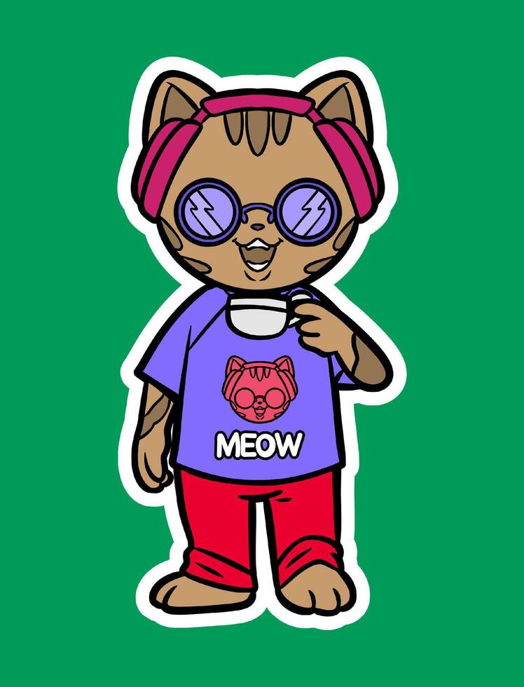 Cool Cat Enjoying Coffee vector