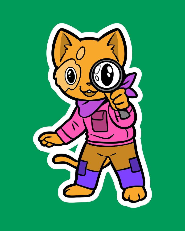 Detective Cat with Magnifying Glass vector