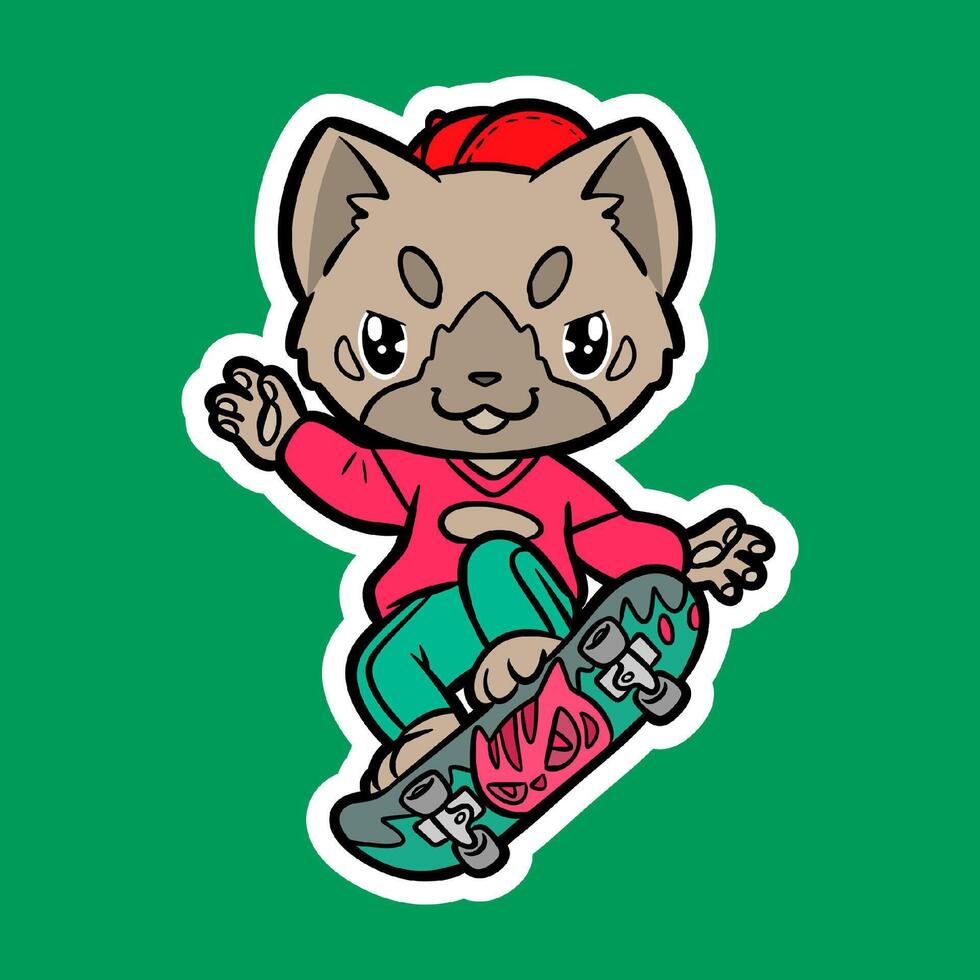 Cartoon cat skateboarding in a vibrant and fun style vector