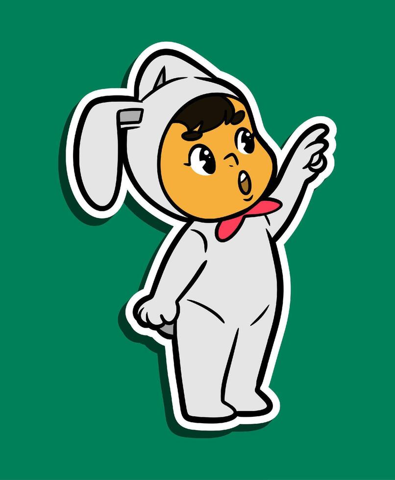 Doodle Sticker Illustration of a Kid Wearing a Rabbit Costume vector