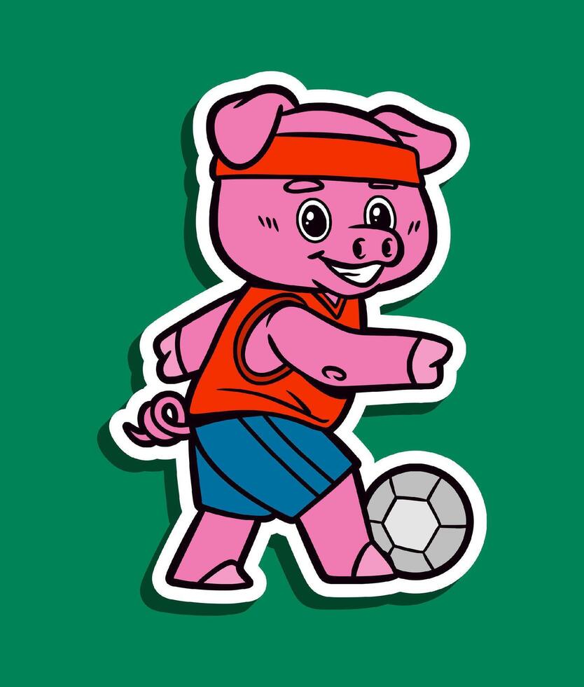 Cartoon Character of a Cute Pig Playing Soccer vector