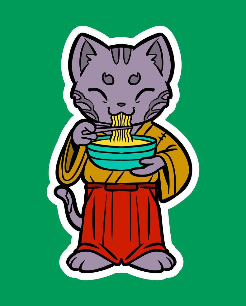 Cute Cat Enjoying Noodles vector