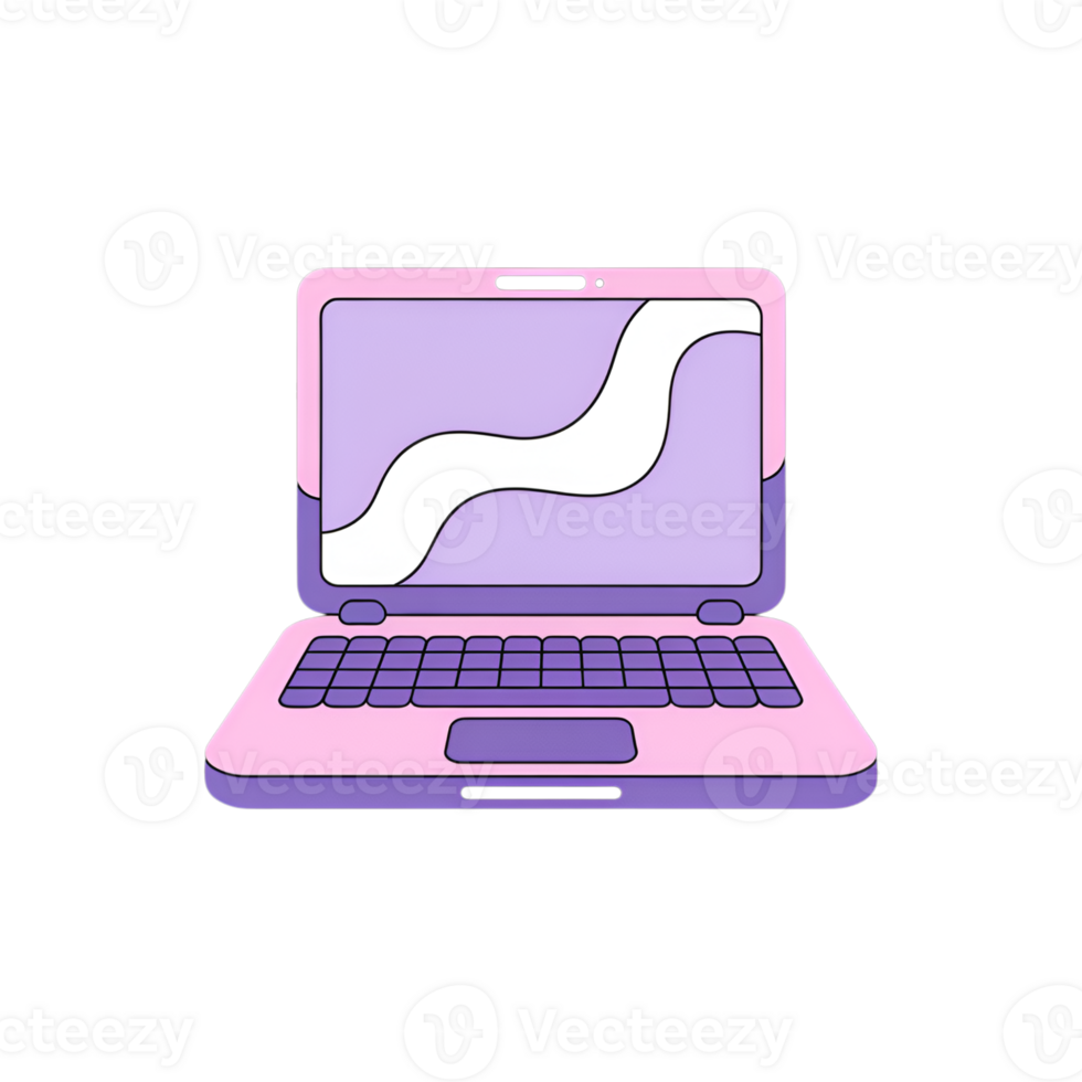 Laptop illustration with pastel colors and a wavy line on the screen png