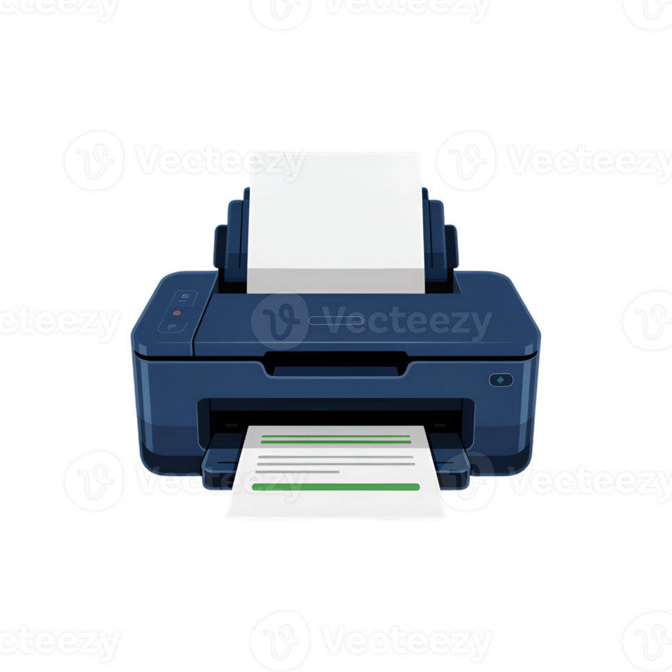 Printer machine with paper sheets on isolated studio shot, office equipment png