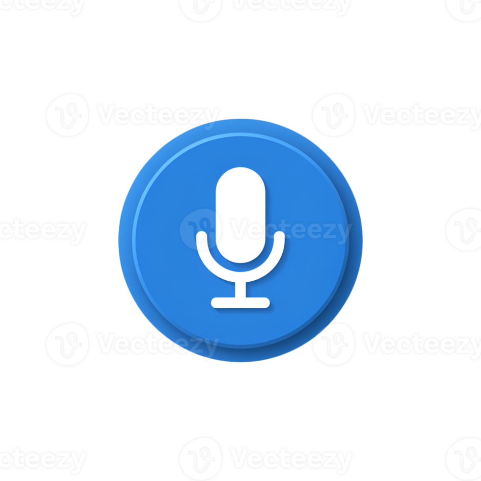 Microphone icon on blue circle, voice recognition and audio recording symbol png