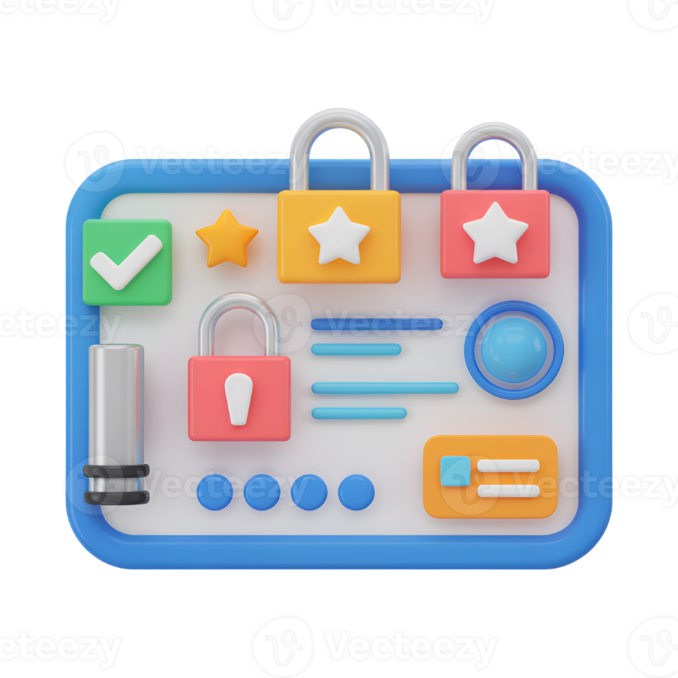 Security system interface with padlock, checkmark, star and other elements png