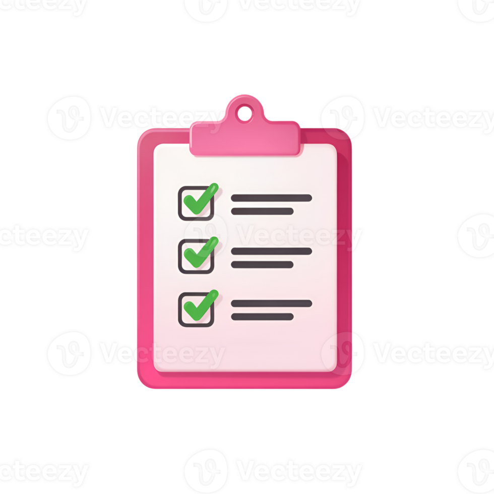 Checklist with completed tasks on pink clipboard, task management concept png