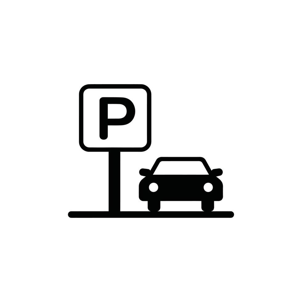Essential parking icon with a car and signboard, designating vehicle resting place vector