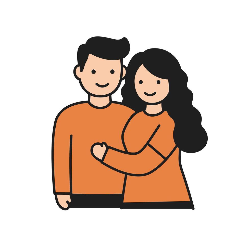 Stylized illustration of a smiling couple in warm colors evoking togetherness vector