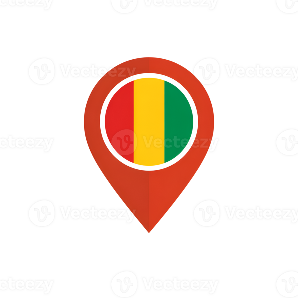 Guinea map pointer icon with flag, location symbol on a simple design element png