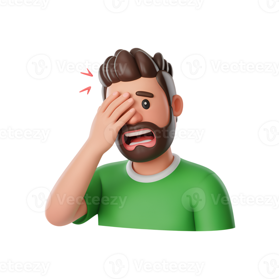 Cartoon man covering his face with hand in despair and frustration expression png
