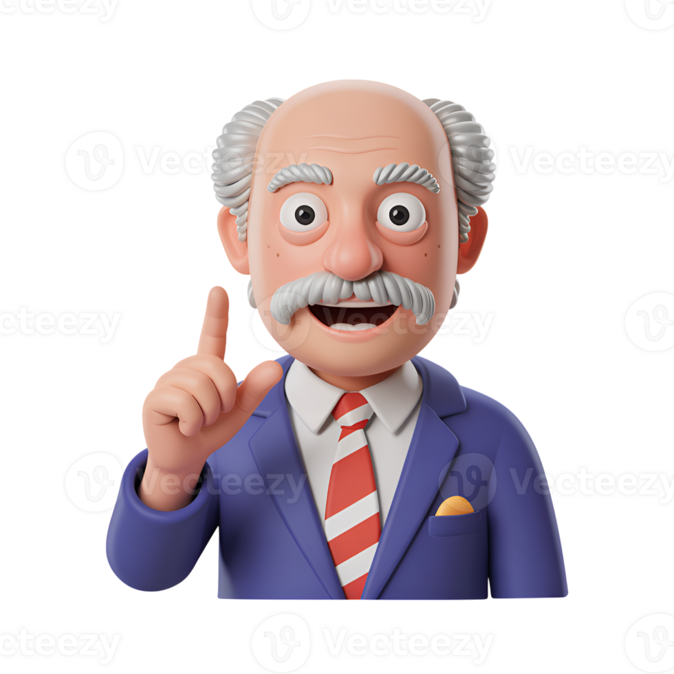 Cartoon professor with raised finger and suit against a transparent space png