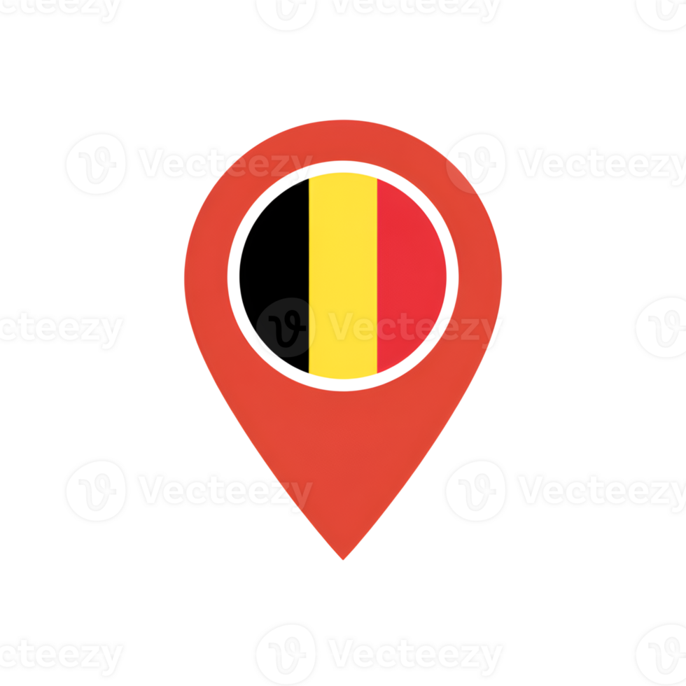 Belgium flag inside red map pointer icon on a simple isolated background png