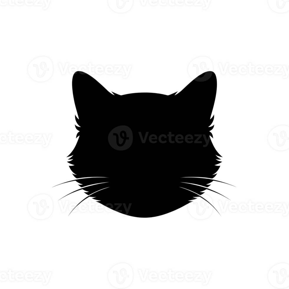 Cat silhouette graphic head of feline with whiskers, simple animal design png