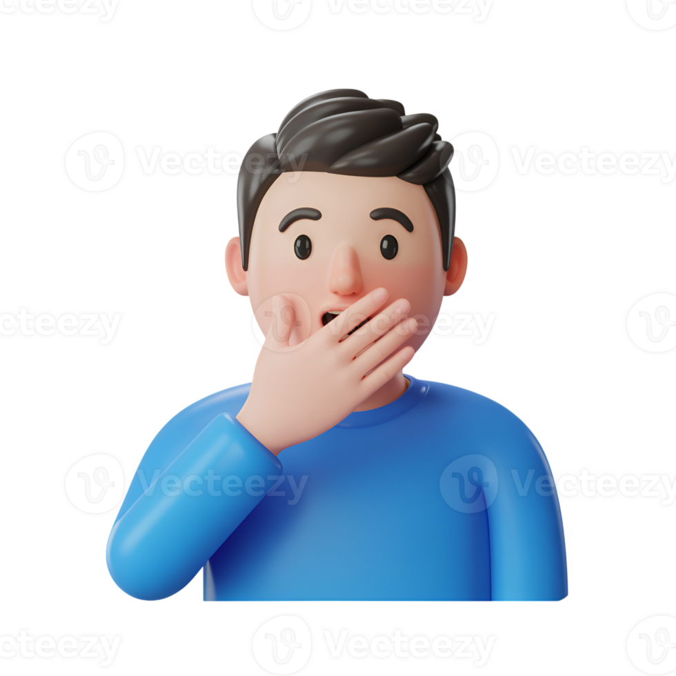 Surprised 3d man covering mouth with hand in shock and disbelief expression isolated png